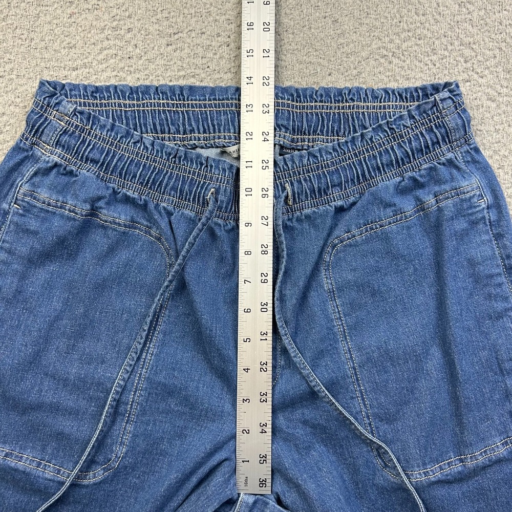 American Eagle Jeans Womens M Blue Dreamy Drape Linen Blend Wide Leg Pull On - Picture 9 of 11